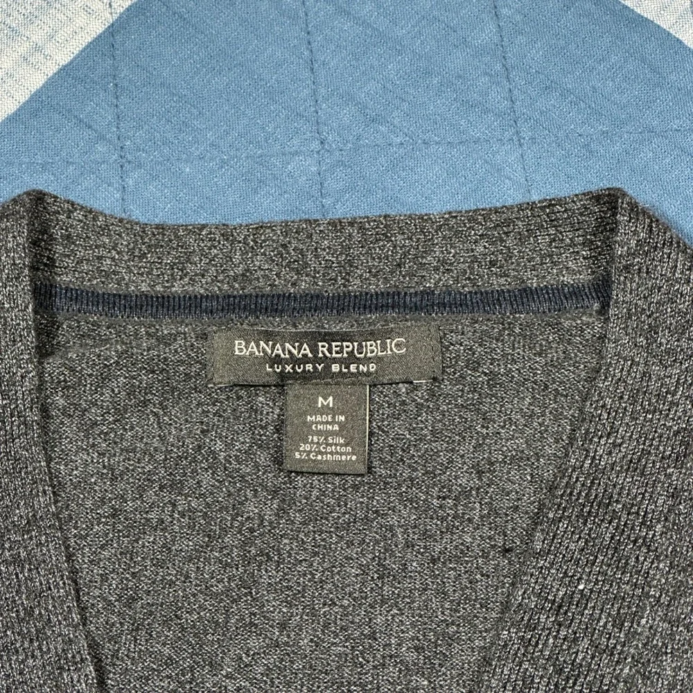 Banana Republic Luxury Blend Cardigan Mens M Grey Silk Cotton Cashmere V-Neck